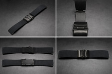 22mm Black Silicone Watch Band w/ Deployant Clasp   Universal Cut-to-Fit, Uncut