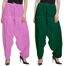 Women's Pure Cotton Plain Semi Patiala Salwar Pant Green  Baby Pink Set Of 2Pcs