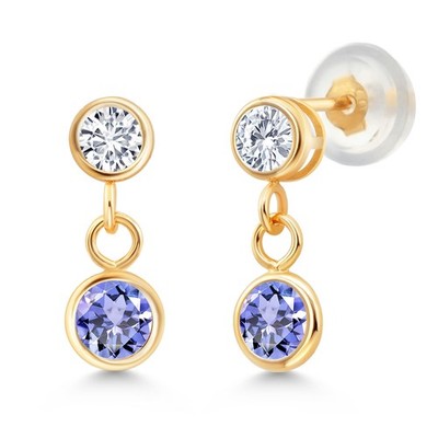 14K Yellow Gold Tanzanite and White Lab Grown Diamond Drop Dangle Earrings For