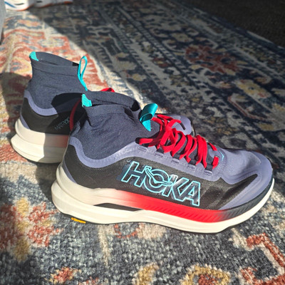HOKA Tecton X 3 Men's Mid Top Lace-Up Running Sneakers Gray Black Red Teal