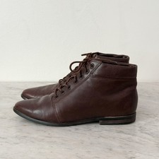 Vintage Leather Lace Up Ankle Boots 6 Academia Pointed Toe Brown Flat Booties