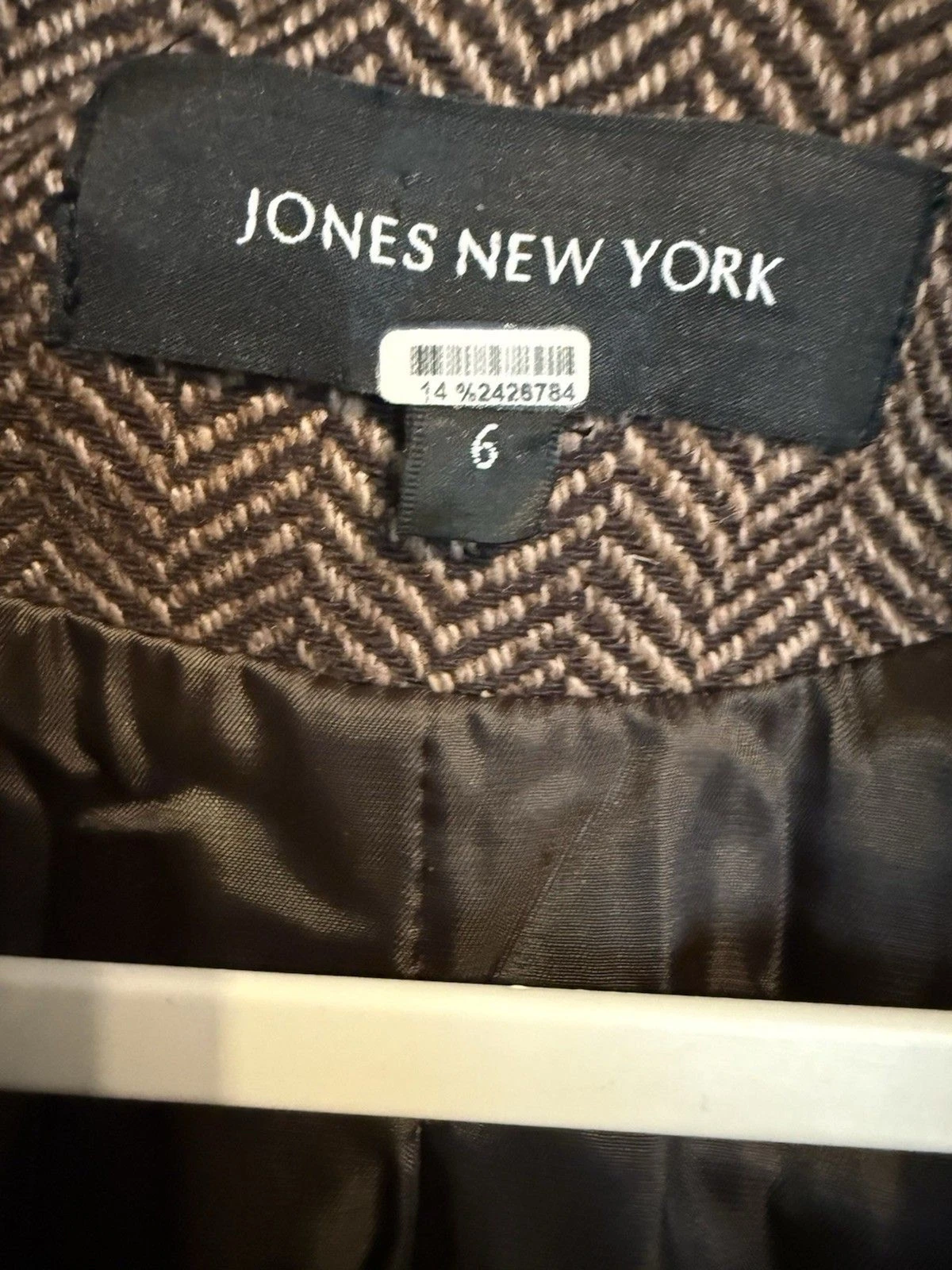 JONES NEW YORK Wool Blend Herringbone Long Length Overcoat Sz 6 EUC