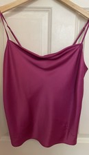 Nine West Pink Satin Cami Tank Top Sz XS Drape Neck Spaghetti Strap Slinky