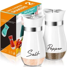 Salt and Pepper Shakers Set,4 oz Glass Bottom Salt Pepper Shaker with Stainle...