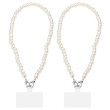 2Pcs Phone Lanyards, 24" Cellphone Pearl Chain with Tether Tabs  Silver Clasp