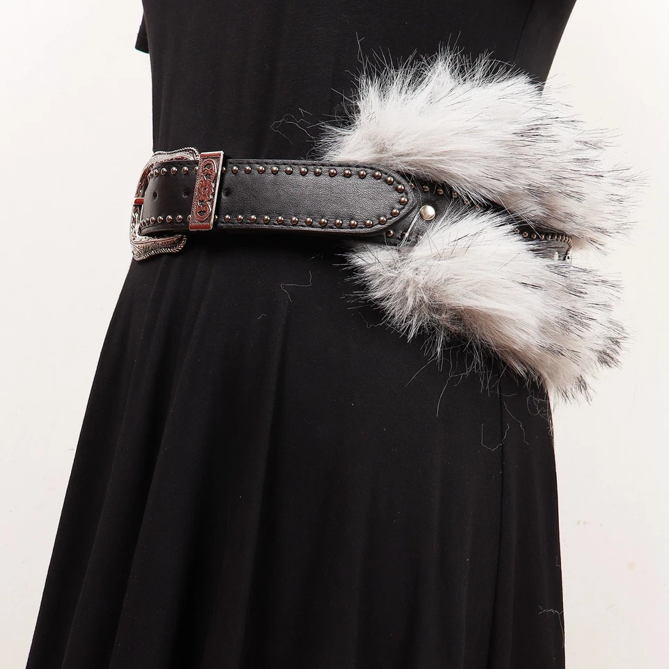 Cinturón de felpa peluda para mujer Cinturón de cuero para damas Accesorio de invierno para mujer Foto 2 de 4