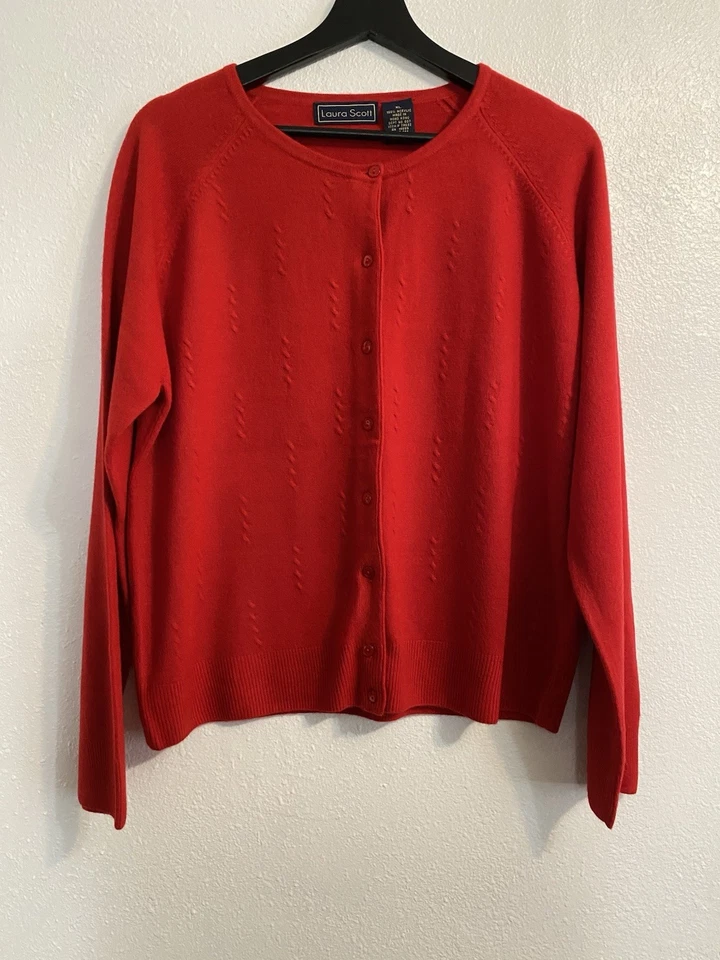 Suéter Cárdigan Rojo Festivo Laura Scott XL, Botón Frontal Oficina Vacaciones Top C8 Foto 2 de 4