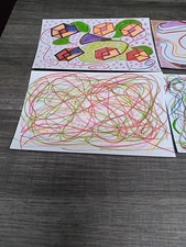 Lot Of 4 Contemporary Colorful Abstract Mixed Media Art 4x6 On Paper 