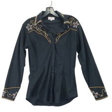 Vintage Kippys Western Shirt Womens S Black Rhinestone Studded Rodeo Made in USA