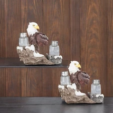 2-PC Gift Set 7.25"W Black Eagle Salt & Pepper Shaker Holder Ornament Home Decor