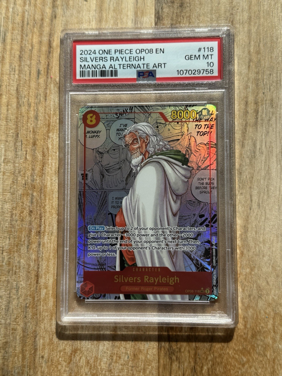 2024 One Piece Silvers Rayleigh Manga Alternate Art SEC OP08 #118 GEM MT PSA 10 