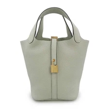 HERMES Picotin Lock 18 PM Handbag Taurillon Clemence leather, Gris Neve