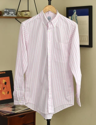 NWOT The Andover Shop Pink Stripe Dress Shirt -S- 100% Cotton Made in USA - Image 1 of 4