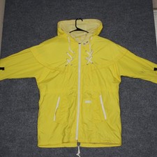 J Gallery Windbreaker Jacket Women M Yellow Hooded Lace Up Mariner Shoulder Pads