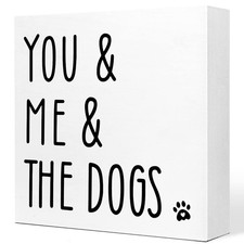 You and Me and The Dogs Wooden Sign Desk Decor,Rustic Dog Wood Block Sign Des...