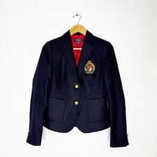 Brooks Brothers Women  s Stellite Fit Navy Wool Blazer Crest Patch Size 2 Career