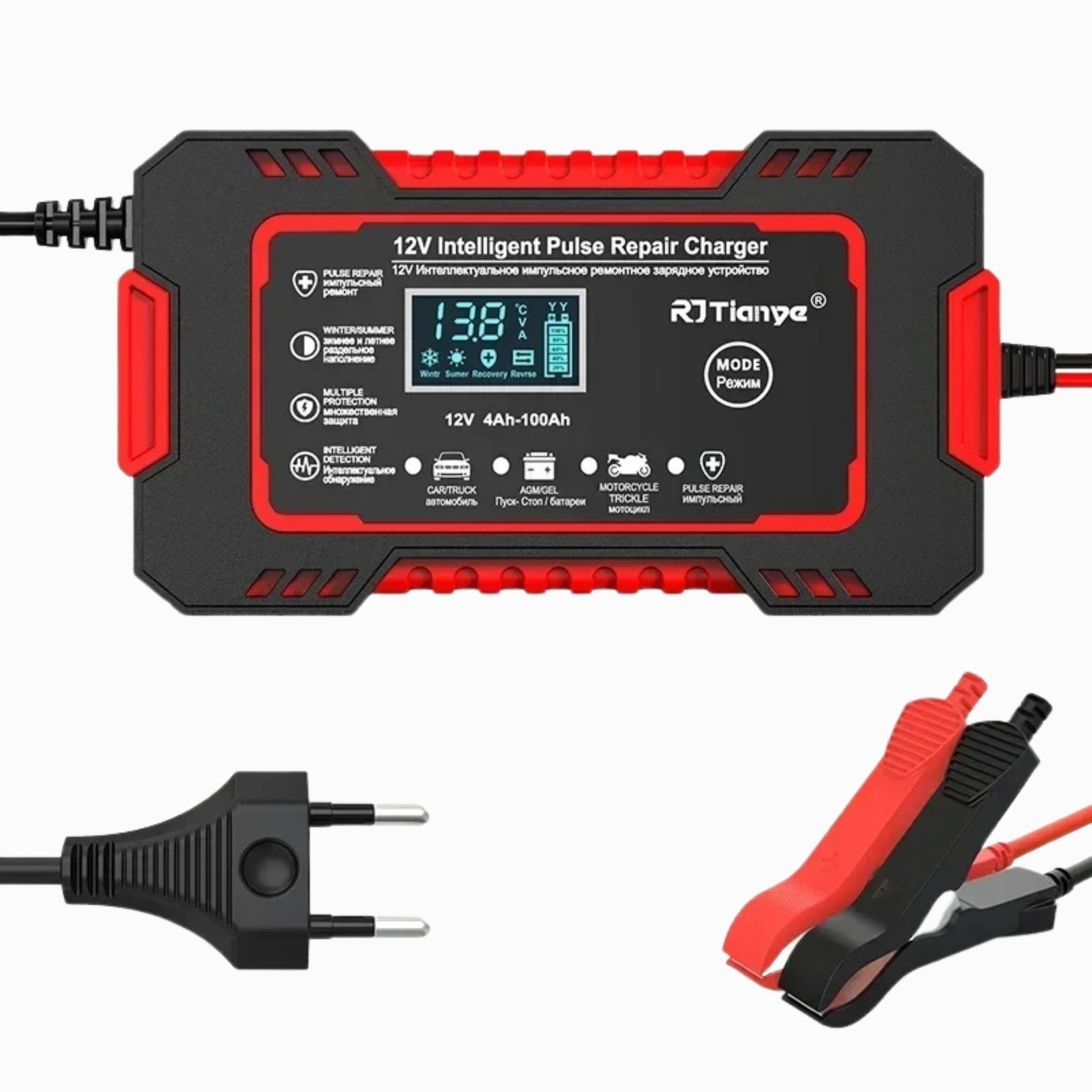Chargeur batterie auto moto 12V 6A avec écran LCD numérique et chargeur automatique bateau
