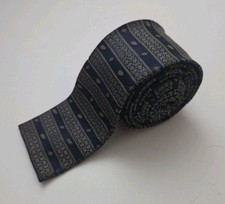 Vintage 1960s Skinny Tie 2 Narrow Navy Blue Geometric Stripe Mod
