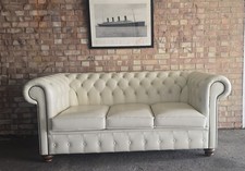 Cream Leather Chesterfield Three Seater Sofa in excellent condition