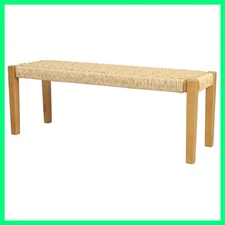 Rustic Acacia Wood Bench Indoor Seating Brown & Teak polyethylene rattan finish.