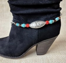 NWOT Cute Faux Stone Bead and Silver Tone Charm  Chain Boot Bracelet Accessory