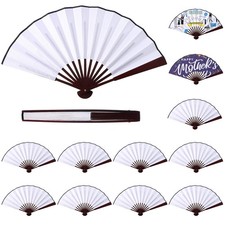 Chunful 12 Pcs White Handheld Foldable Fans for Line Dancing Blank Silk Cloth...