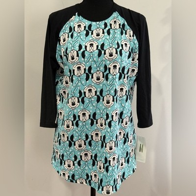 New LuLaRoe M ''Randy'' Minnie Mouse Black and Blue Graphic Top 776