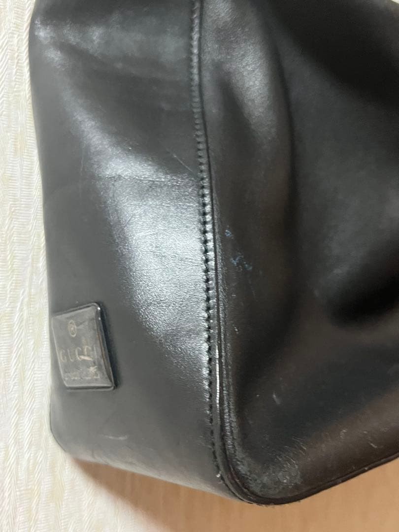 GUCCI Handbag Leather Black Gold Hardware Zip Closure Vintage Logo From Japan thumbnail 6