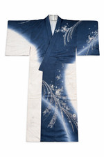 Japanese Stage Used Kimono Dark Navy Black Floral Gradient Taishu Engeki