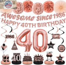 40Th Birthday Decorations Kit for Women, Rose Gold Happy 40Th Birthday Banner, A