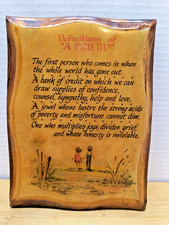 Definition Of A Friend Poem Vintage 70's Lacquered Wood Wall Hanging 8in x 6in