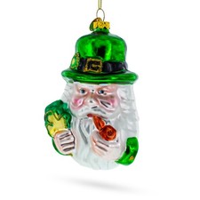 Irish Santa with Shamrock and Pipe Glass Ornament
