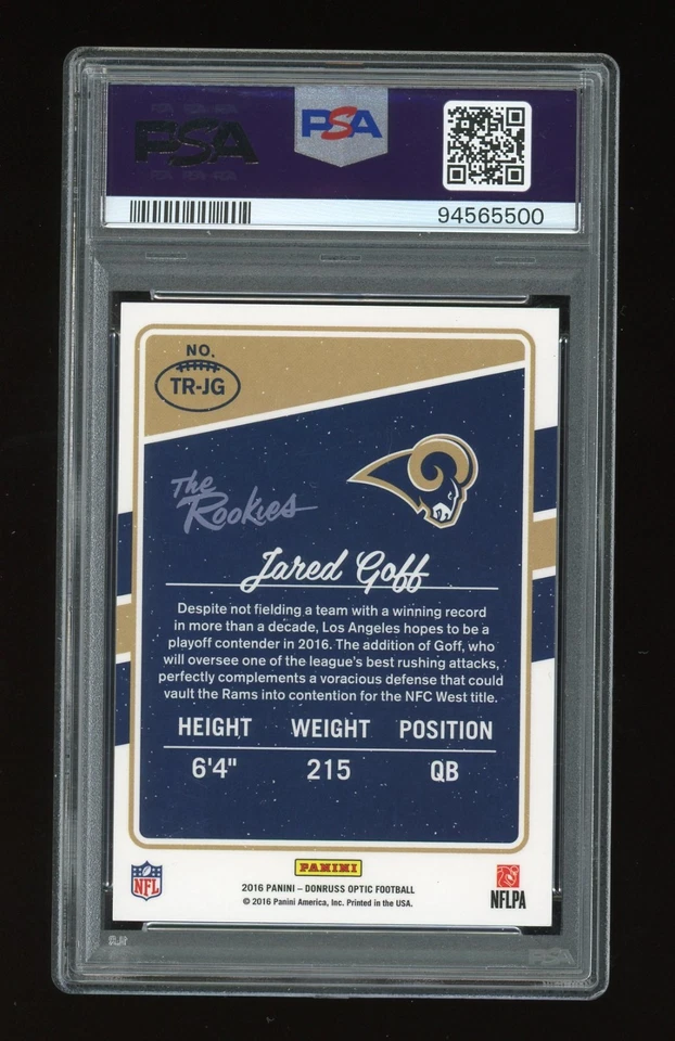 2016 JARED GOFF PSA 7 NM PANINI DONRUSS OPTIC THE ROOKIES INSERT #TRJG LA RAMS - Image 4 of 4