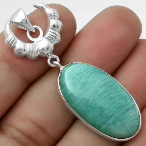 Crescent Moon - Paraiba Amazonite 925 Sterling Silver Pendant Jewelry P-1232 - Picture 1 of 5