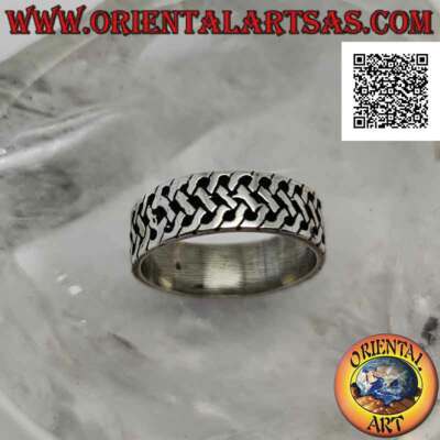 925 Silber Ring  Band gearbeitet mit geflochtenem Strickdekor unten