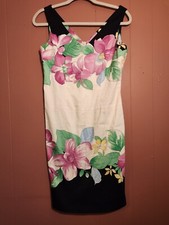 Nine West Dress Womens Sz 4 Ivory w/ Pink/Green/Blue Floral Cotton Stretch Dress