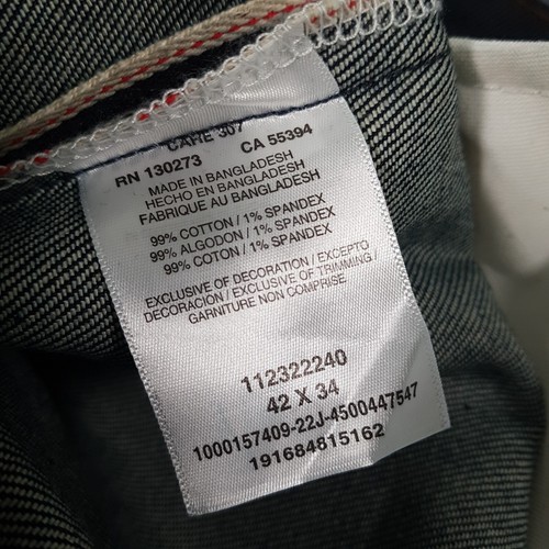 LEE Selvedge Dark Raw Denim Blue Jeans Mens 42x34 Regular Straight Red Line - Picture 5 of 7