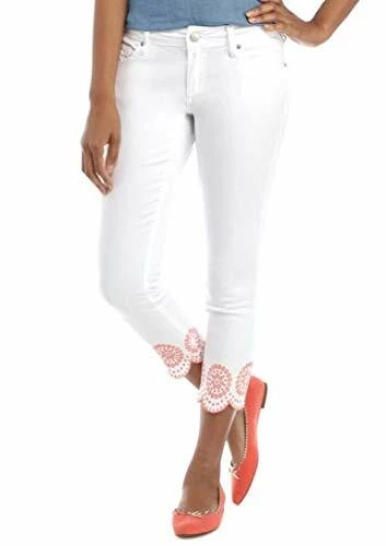 Crown Ivy Womens Petite Scallop Hemline Jeans 0 Petite White