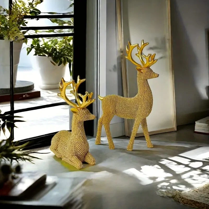 Rentier Ornament Harz Großes Geweih Hirsch Home Skulptur Statue Kunst Tier Figur - Bild 3 von 4