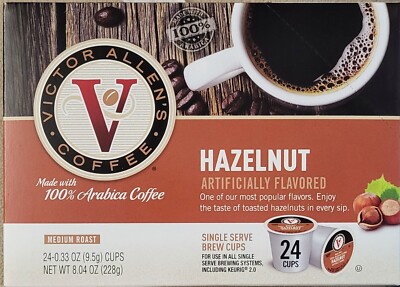 Victor Allen Coffee HAZELNUT Medium Single Serve K-Cup Coffee 24 Pods 8 ...