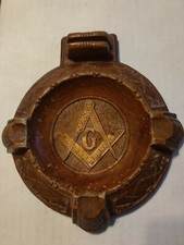 Vtg. Burwood Masonic Free Mason Cigarette Ashtray W/Match Holder• Made In USA