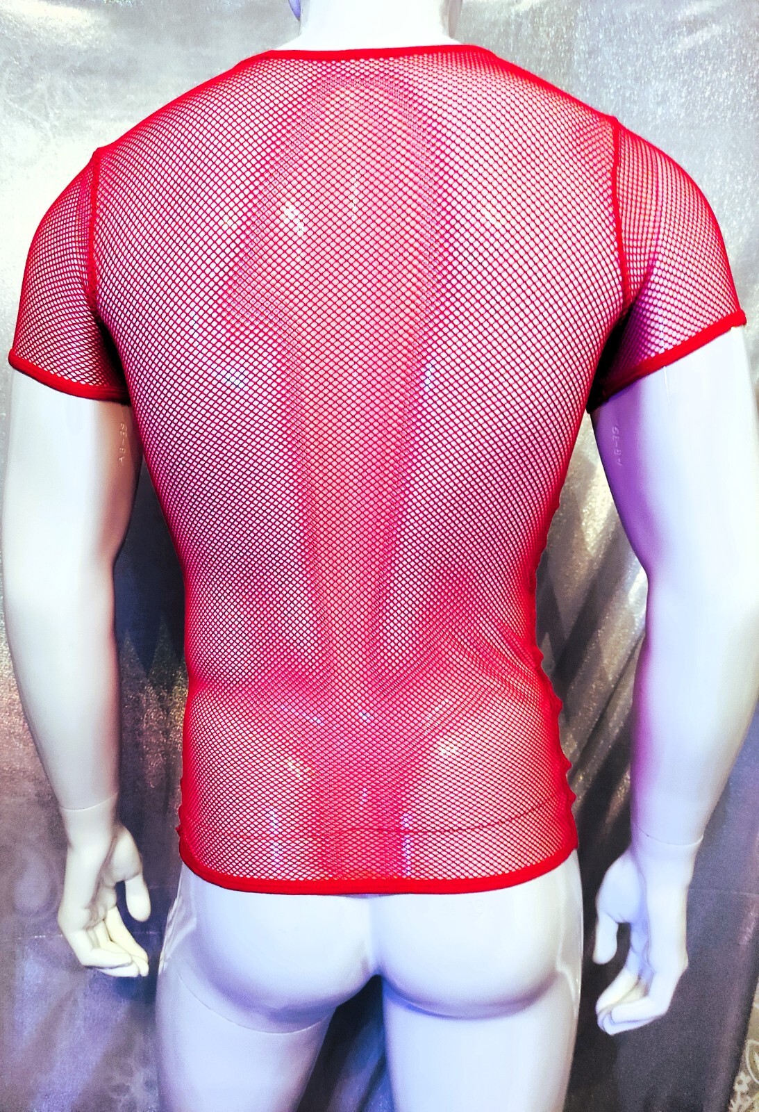 ALTRA NUOVO! Camicia a rete maniche corte uomo shirt top super soft stretch sexy scollo a V rosso taglia 1