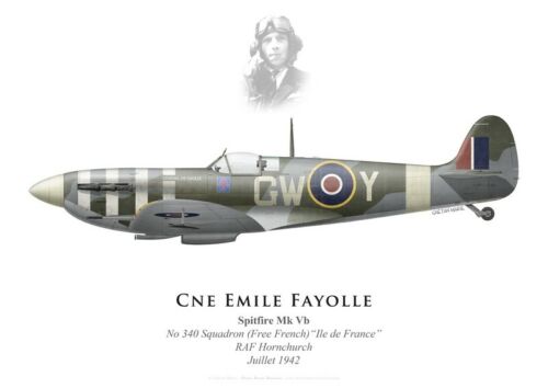 Print Spitfire Mk Vb, Emile Fayolle, No 340 Sqdn "Ile de France" (par G. Marie) - Afbeelding 1 van 4