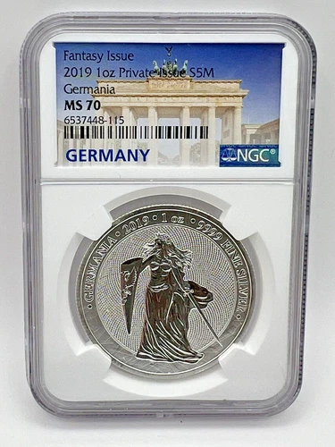 Germania 2019 MS70 NGC 1oz  1st Minted Coins Fantasy $5 Mark Silver Coin Germany