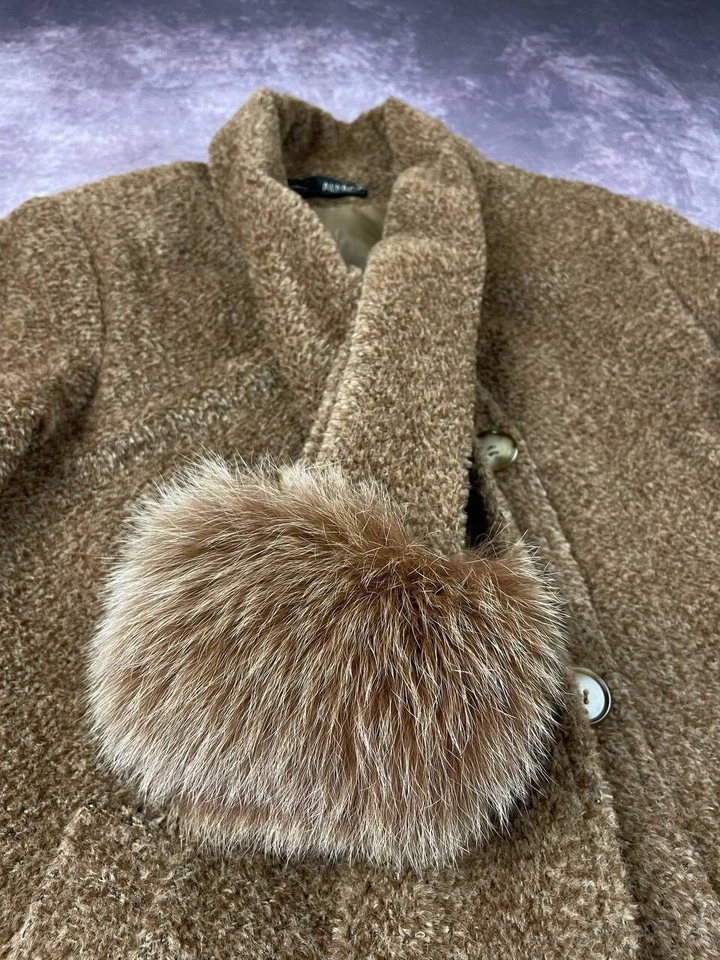AGNONA Lanerie 100% Alpaca / Fur Coat Womens Beige Made in Italy L - Image 3 of 4