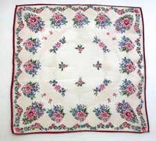 VINTAGE 1940s HANKIE HANKY FLORAL PRINTS RED BLUE GREEN FLORAL SWAG EDGING NEW