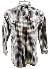 Orvis Trout Bum Black White Plaid Gingham Collared Button Down LS Shirt Men's M