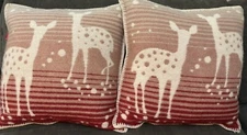 2 Barker Textiles Throw Pillows Wool Blend Down Fill Deer Snow 18x18 Christmas