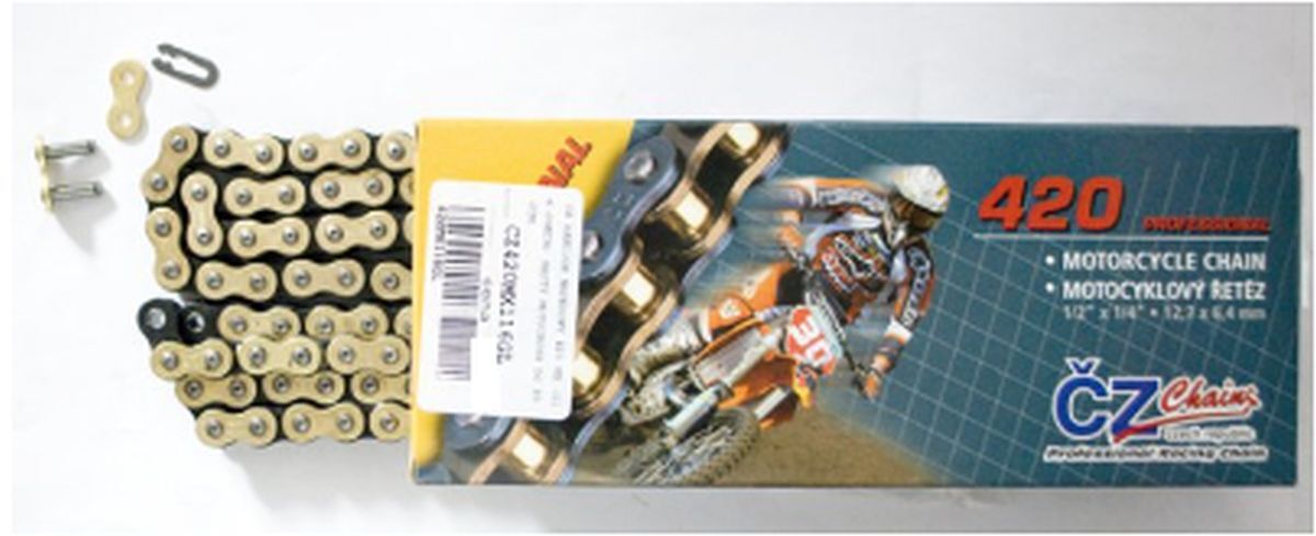 Chaîne transmission 420 MX or 126 maillons pour entretien motocross