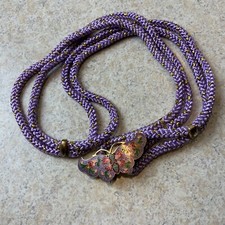 Vintage 1970 s Cloisonn Butterfly Buckle Purple Gold Glitter Fabric Braid Belt